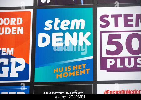 Amsterdam The Netherlands 1st November 2023. Party political posters of the parties taking part in the upcoming Dutch Parliamentary elections. On November 22nd the Dutch heads to the polls to vote for the second chamber of parliament. Poster Stem Denk. Vote Denk. verkiezing, verkiezingen, 2de, tweede, kamer, poster, posters, partij, Stock Photo