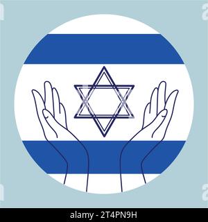 National flag of Israel with the Star of David in open palms round sign logo icon emblem design on a white background.Vector illustration Stock Vector