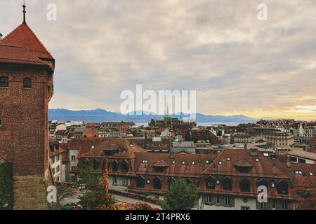 Roof top view of Lausanne city, canton of vaud, Switzerland Stock Photo