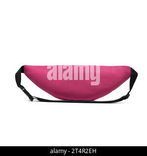 unisex waist bag (money belt) with zipper , back view, blank, mock-up, clipping path isolated on white background. pink color. Stock Photo