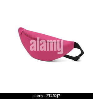 unisex waist bag (money belt) with zipper , side view, blank, mock-up, clipping path isolated on white background. pink color. Stock Photo