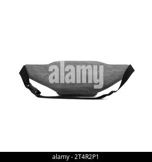 unisex waist bag (money belt) with zipper , back view, blank, mock-up, clipping path isolated on white background. grey color. Stock Photo