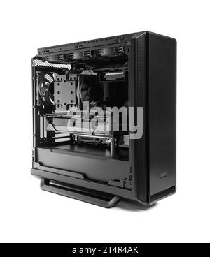 Modern black computer system unit isolated. Stock Photo