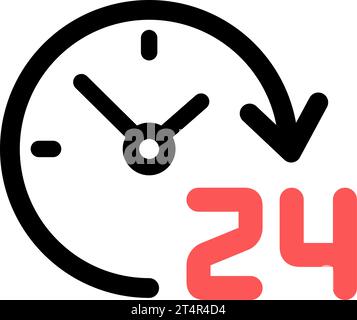 Linear icon of 24 hours a day as symbol of 24-hour service available Stock Vector