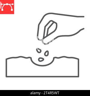 Hand planting seeds line icon, gardening and agriculture, seeding vector icon, vector graphics, editable stroke outline sign, eps 10. Stock Vector