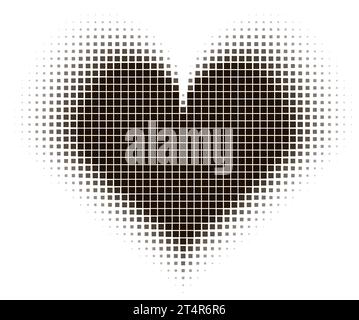 Halftone heart with pixel pattern. Valentine day love symbol. Pop art emoji with square texture. Vector retro illustration Stock Vector