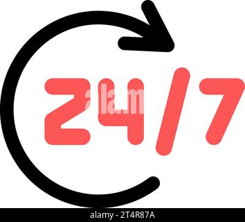 Line icon of 24 hours a day as 24-hour business symbol Stock Vector