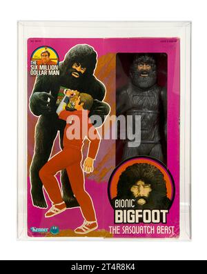 1977 Kenner Six Million Dollar Man 12-Inch Series Boxed Bionic Bigfoot (The Sasquatch Beast) Toy Action Figure AFA 80 Near Mint Condition Stock Photo