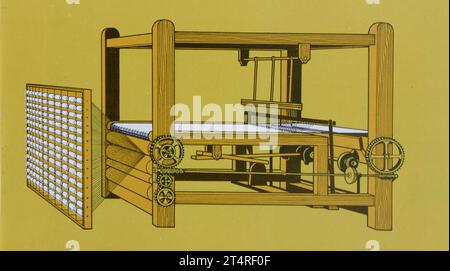 First mechanical loom by Edmund Cartwright (1743-1823), English inventor. Cartwright designed his first power loom in 1784 and patented it in 1785. Stock Photo