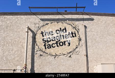 NEWPORT BEACH, CALIFORNIA - 26 OCT 2023: Painted sign on the Old Spaghetti Factory restaurant. Stock Photo