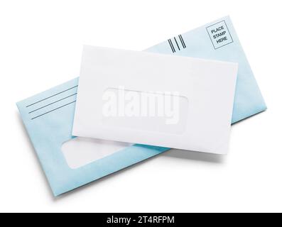 Two Envelopes Stacked Cut Out on White. Stock Photo