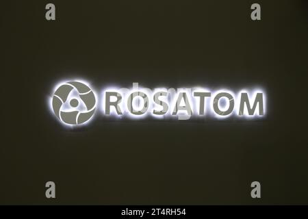 Saint Petersburg, Russia. 31st Oct, 2023. Rosatom signboard at the 12th St. Petersburg International Gas Forum (PMGF 2023) in St. Petersburg. (Credit Image: © Maksim Konstantinov/SOPA Images via ZUMA Press Wire) EDITORIAL USAGE ONLY! Not for Commercial USAGE! Stock Photo