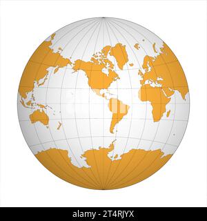 Simplified Map of World in the circle focused on Americas. Latitude and longitude grid. Van der Grinten projection. Thin black line wireframe vector illustration Stock Vector