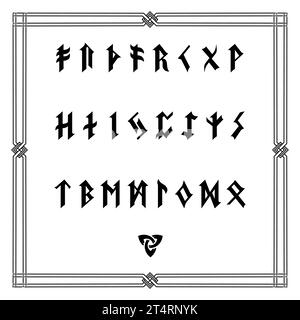 Ancient Scandinavian design. Viking runic alphabet. Drawn in Old Norse Celtic vintage style Stock Vector