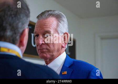 Washington, Vereinigte Staaten. 01st Nov, 2023. United States Senator Tommy Tuberville (Republican of Alabama) talks to press in the U.S. Capitol on Wednesday, November 1, 2023. Credit: Annabelle Gordon/CNP/dpa/Alamy Live News Stock Photo