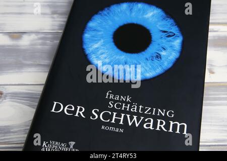 Viersen, Germany - October 9. 2023: Closeup of Frank Schätzing book cover The Swarm Stock Photo