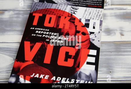 Viersen, Germany - October 9. 2023: Closeup of Jake Adelstein book cover Tokyo Vice Stock Photo