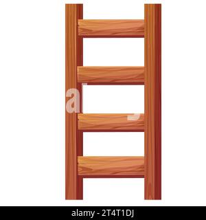 Wooden ladder, stairs portable construction with nails textured in cartoon style isolated on white background. Climbing, wood stairway. Vector illustration Stock Vector