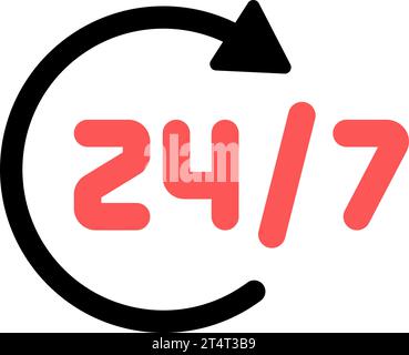 Linear icon of 24 hours a day as symbol of 24-hour support, execution or maintenance Stock Vector