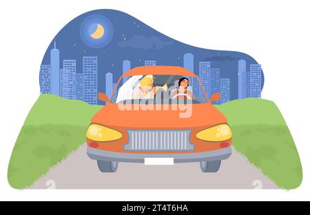 Holy angel keeper saving life of woman falling asleep at steering wheel Stock Vector