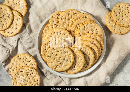Homemade Whole Wheat Round Crackers Ready to Eat Stock Photo