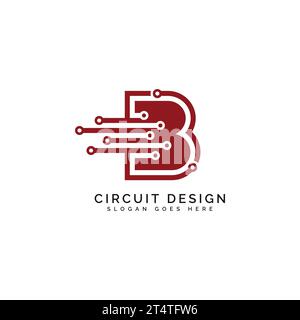 Letter B logo, Circuit shape symbol, Technology and digital abstract dot connection. Alphabet B tech logotype, design, internet, systems, AI logo Stock Vector