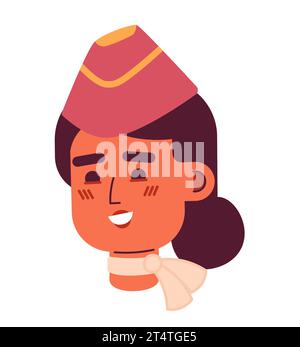 Smiling indian stewardess cap 2D vector avatar illustration Stock Vector