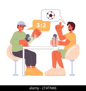 Football commentary podcast cartoon flat illustration Stock Vector