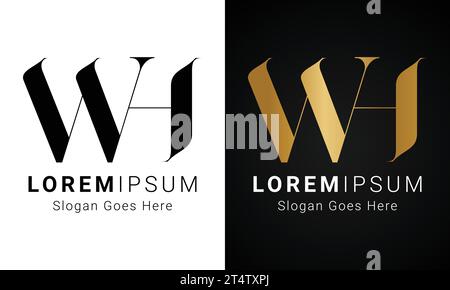 Luxury Initial WH or HW Monogram Text Letter Logo Design Stock Vector