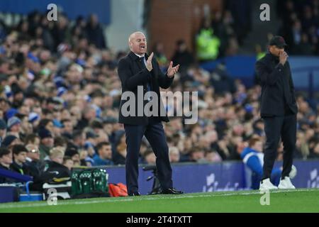 Liverpool, UK. 01st Nov, 2023. Everton Manager Sean Dyche gestures during the Everton FC v Burnley FC, Carabao Cup 4th Round match at Goodison Park, Liverpool, England, United Kingdom on 1 November 2023 Credit: Every Second Media/Alamy Live News Stock Photo