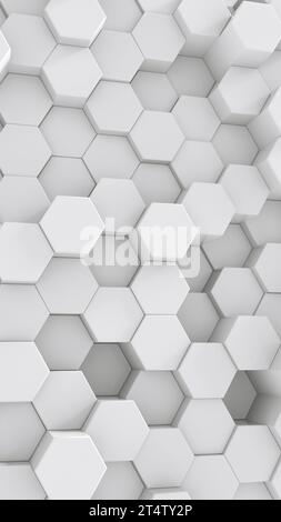 White Hexagonal Background. 3D Futuristic abstract honeycomb mosaic white background. 3D rendering. Stock Photo