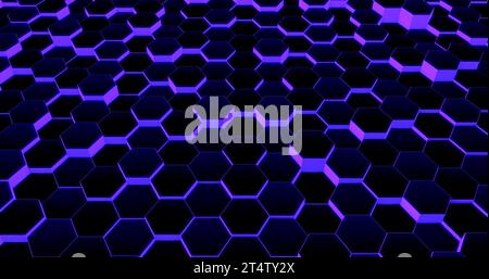 Technological hexagonal background with purple neon illumination. 3D rendering. Stock Photo
