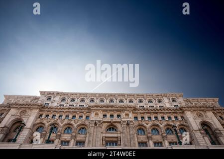 Picture of the Romanian Parliament in Bucharest, Romania. The Palace of the Parliament, also known as the Republic's House or People's House/People's Stock Photo