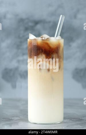 Iced Coffee Milk with Glass Straw, Cold Summer Drink Stock Photo
