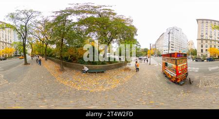 360 degree panoramic view of New York, NY, USA - October 27, 2023: Central Park New York. 360 panorama VR equirectangular photo