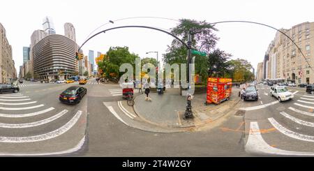 360 degree panoramic view of New York, NY, USA - October 27, 2023: Stock 360 panorama Central Park South New York. 360 panorama VR equirectangular photo