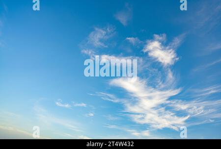 Blue sky and white clouds abstract background. Cloudscape background. Blue sky and fluffy white clouds on sunny days. Beautiful blue sky. World Ozone Stock Photo