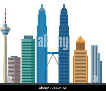 Colorful city skyline of KUALA LUMPUR, MALAYSIA Stock Vector