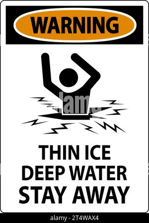 Warning Sign Thin Ice Deep Water, Stay Away Stock Vector