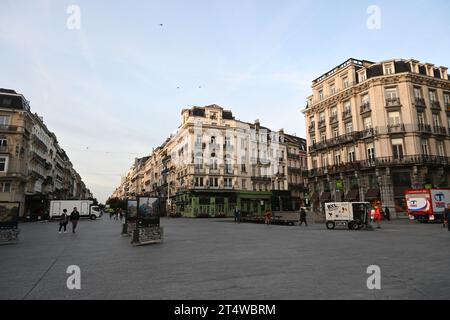 Place de la Bourse (Beursplein) Stock Exchange Square – Brussels Belgium – 23 October 2023 Stock Photo