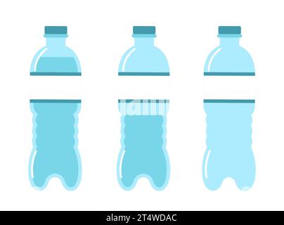 Cartoon plastic bottles with water. Drinks packages, PET containers fo By  Tartila