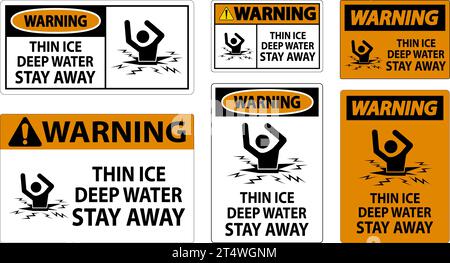 Warning Sign Thin Ice Deep Water, Stay Away Stock Vector