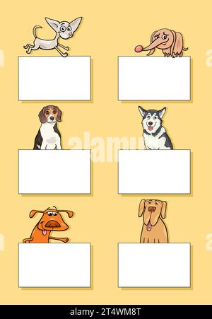 Cartoon illustration of dogs and puppies animal characters with blank cards or banners design set Stock Vector