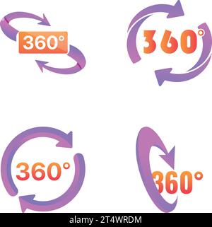 Degree 360 icons set cartoon vector. Rotation three hundred sixty degree. Panorama Stock Vector