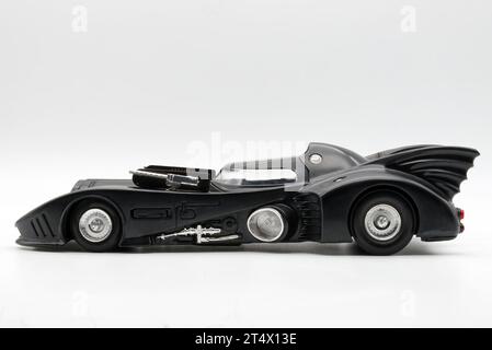 Batman Batmobile model replica from 1989 Batman Movie. Side view Stock Photo