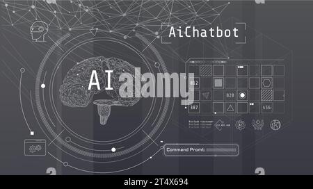 Digital brain with circuits, minimalistic artificial intelligence. Stock Vector
