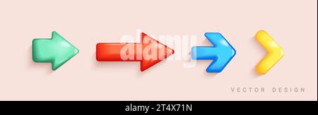 Set of arrows pointing right. 3d isolated icons. Stock Vector
