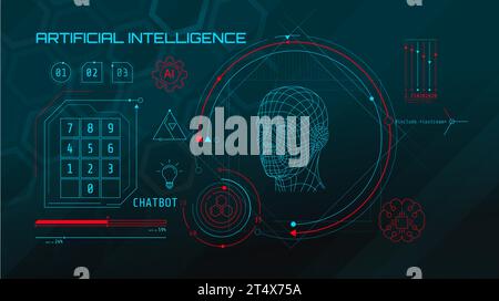 Built-in artificial intelligence in a technology circle with a 3D head on a abstract background. Stock Vector
