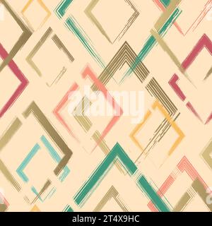 Art square seamless pattern. Repeating abstract grunge backdrop. Random cubes. Background brush strokes. Geometric texture. Repeated graphic patern Stock Vector