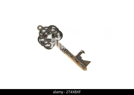 Antique old key on white background Stock Photo